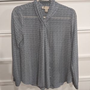 Michael Kors Small White/Blue Front Tie Blouse